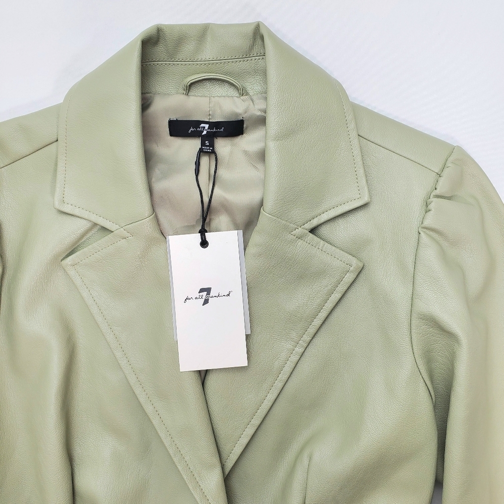 NEW 7 For All Mankind Women's Faux Leather Romper Sage Green Long Sleeves Size S - Picture 2 of 13